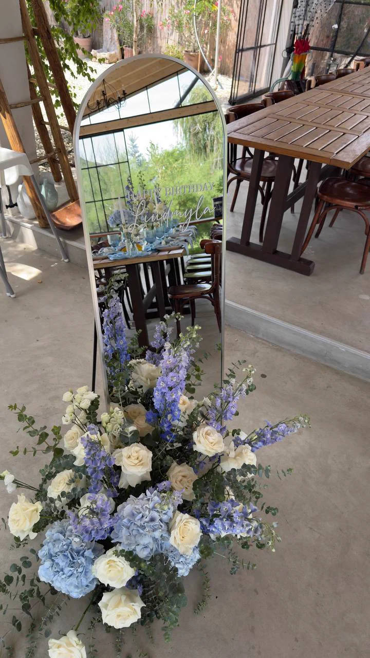 Personalised mirror sign with flowers for a birthday