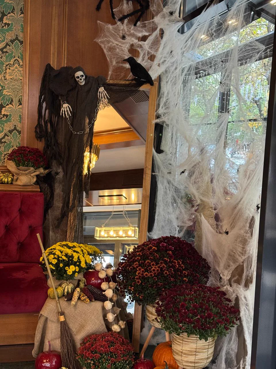 Seasonal autumn décor in a restaurant interior